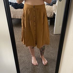 Brown High Waisted Button Front Midi Skirt